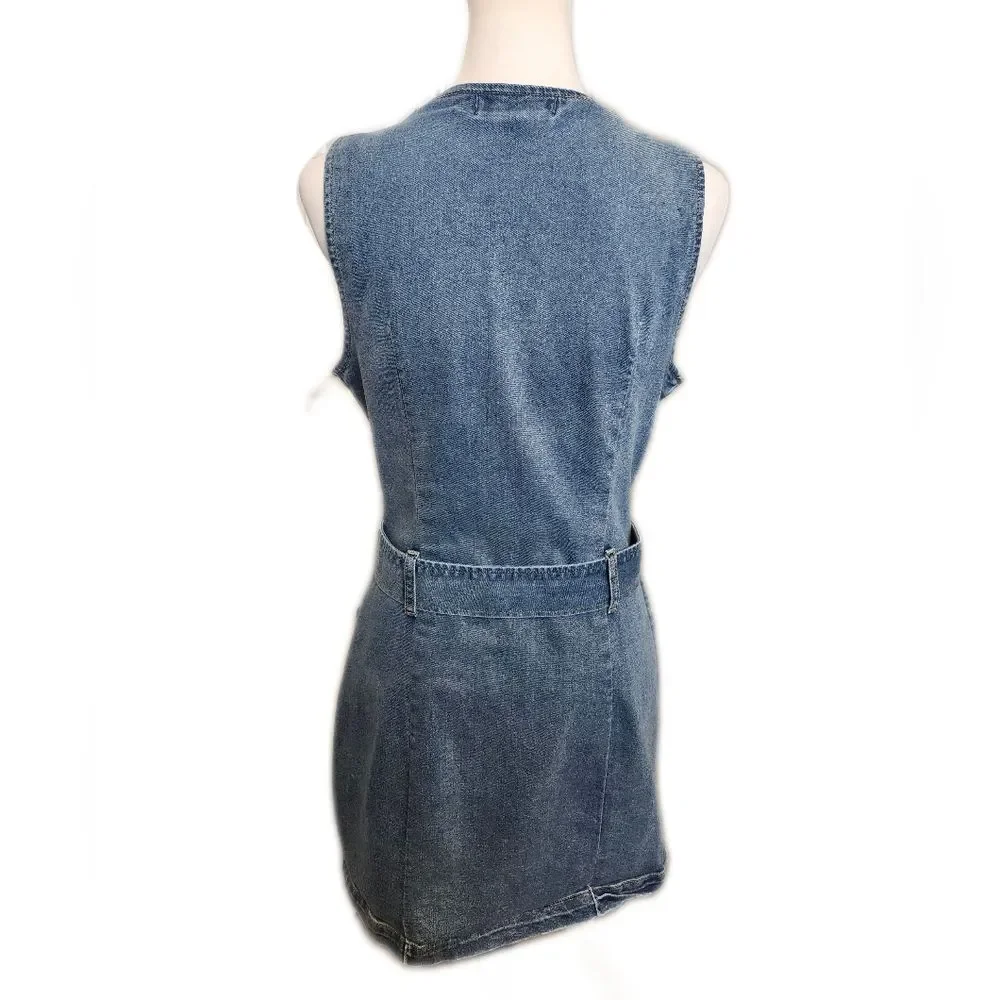 Rewash (Peace Love Eco By Rewash) Sleeveless Zip Up Denim Mini Dress, L